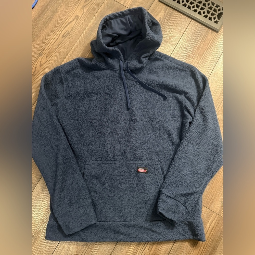 Dickies Faux Fur Sherpa Hoodie Men’s M Navy Blue Fleece Pullover Kangaroo Pocket